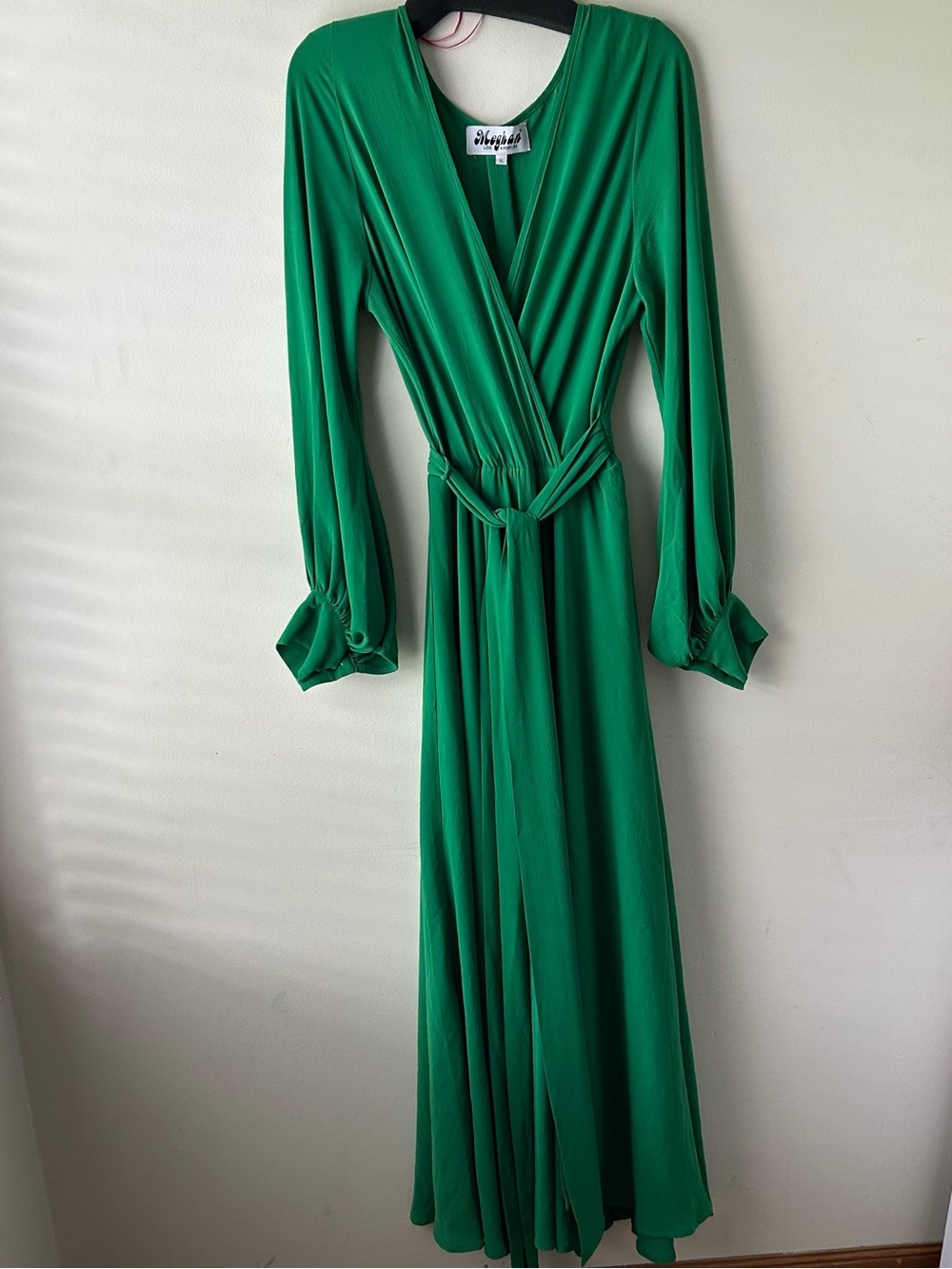 Meghan Los Angeles Lilypad Surplice Maxi Dress Long Sleeves Kelly Green XL - Picture 4 of 13